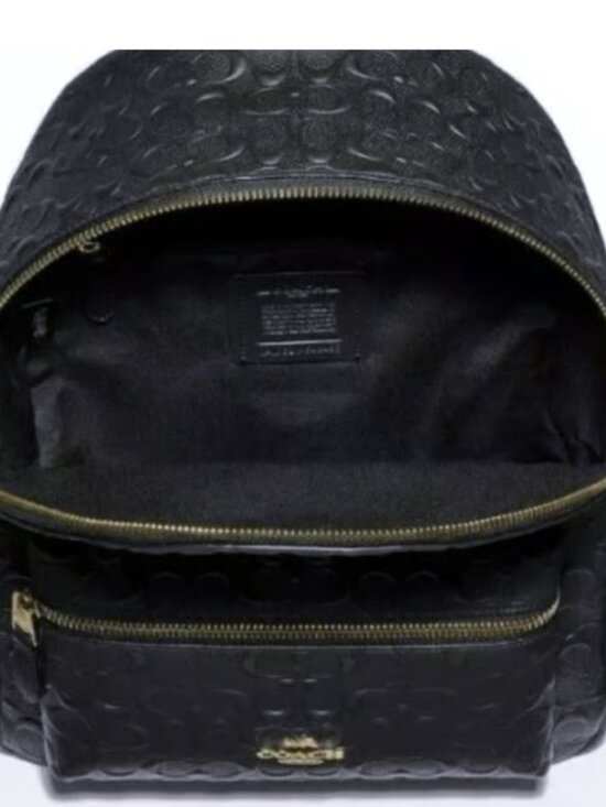 $450 Coach Charlie Signature Monogram Embossed Black Leather Backpack Bag MINT main image 6
